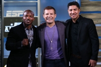 May 18, 2015, Los Angeles,Ca    --   Former two-division world champion and highly-rated pound for pound fighter TIMOTHY "Desert Storm" BRADLEY JR. (L) and undefeated World Boxing Association (WBA) super lightweight world champion JESSIE VARGAS (R) make a special guest appearance on "ESPN Deportes - A Los Golpes" show with host: Julio Cesar Chavez Sr. (ctr).  Bradley and Vargas will make their long-awaited 2015 debut when they square off for the vacant Word Boxing Organization (WBO) welterweight title, Saturday, June 27, under the stars at StubHub Center in Carson, Calif.  The Southern California natives' fight will be televised live on HBO World Championship Boxing, beginning at 9:45 p.m. ET/PT.           Promoted by Top Rank®, in association with Tecate, tickets to the Bradley vs. Vargas welterweight championship event go on sale Tomorrow!  Tuesday, May 19, at 10:00 a.m. PT.  Priced at $150, $75, $50 and $25, (plus applicable taxes and fees), tickets can be purchased online at http://www.axs.com, by telephone at (888) 929-7849 or at the StubHub Center box office, Monday - Friday, 10:00 a.m. to 6:00 p.m.     ---   Photo Credit : Chris Farina - Top Rank (no other credit allowed)  copyright 2015