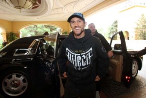 Nov 4 , 2015, Las Vegas,Nevada .  --- Two-time Ukrainian Olympic gold medalist VASYL LOMACHENKO makes his grand arrival for his upcoming world title defense.  LOMACHENKO, defending his WBO featherweight world title against Top-10 world-rated contender ROMULO KOASICHA of Mexico,  will open the HBO telecast featuring the Timothy "Desert Storm" Bradley Jr. vs Brandon Rios WBO Welterweight world championship fight, Saturday, Nov. 7, at the Thomas & Mack Center in Las Vegas.  --- Photo Credit : Chris Farina - Top Rank (no other credit allowed) copyright 2015
